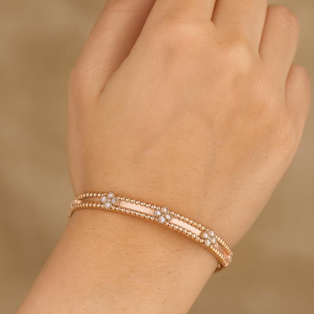 Bracelet Jonc Or Rose "Rosée Florale" | Fleurs Zircons & Acier Inoxydable