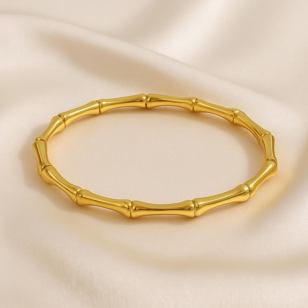 Bracelet Jonc Femme Design Bambou – Acier Inoxydable Doré Style Nature Chic - Manaya Bijoux