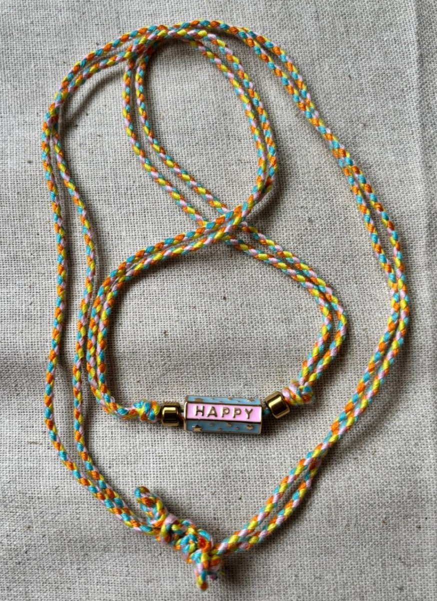 Collier "Happy Mood" – Cordon tressé multicolore & perle message - Manaya Bijoux