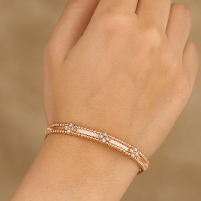 Bracelet Jonc Or Rose "Rosée Florale" | Fleurs Zircons & Acier Inoxydable