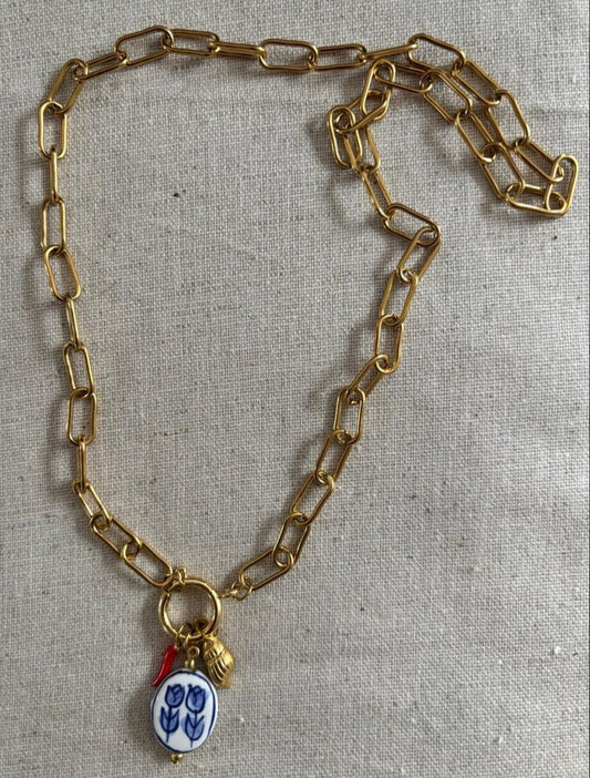 Collier "Ottoman Gold" – Chaîne dorée & médaillon céramique peint à la main - Manaya Bijoux