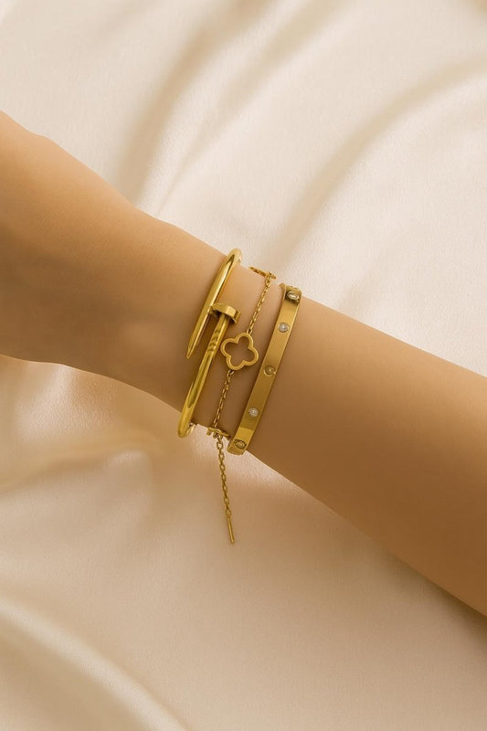 "Zinara" – Trio de Bracelets Dorés Élégance - Manaya Bijoux